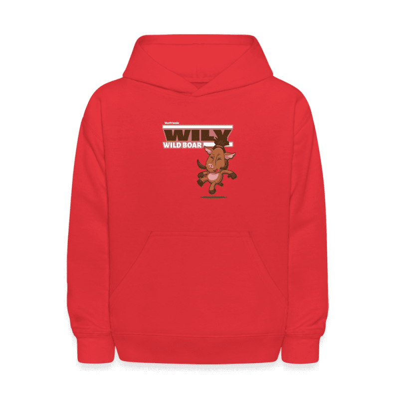 Wily Wild Boar Character Comfort Kids Hoodie - red