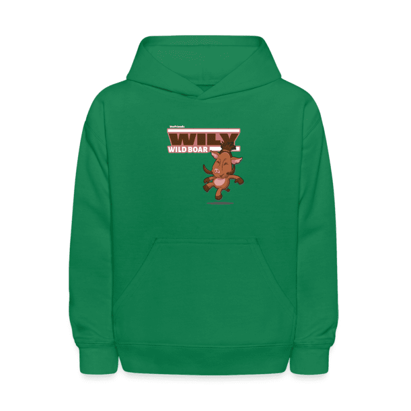 Wily Wild Boar Character Comfort Kids Hoodie - kelly green