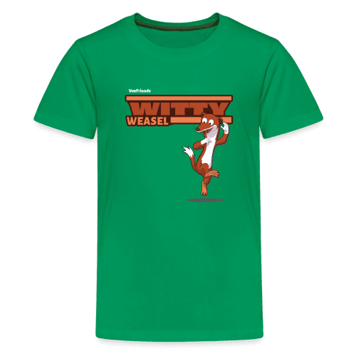 Witty Weasel Character Comfort Kids Tee - kelly green