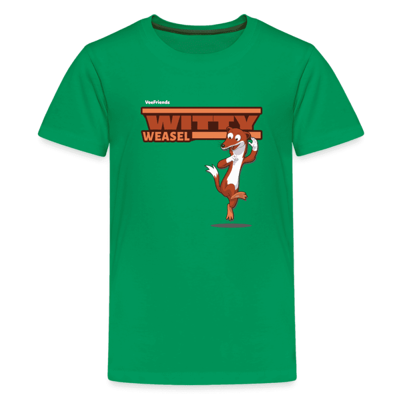 Witty Weasel Character Comfort Kids Tee - kelly green