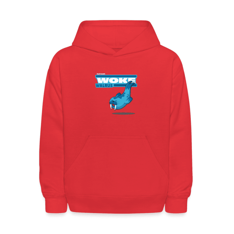 Woke Walrus Character Comfort Kids Hoodie - red