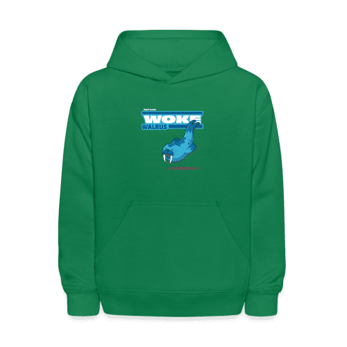 Woke Walrus Character Comfort Kids Hoodie - kelly green