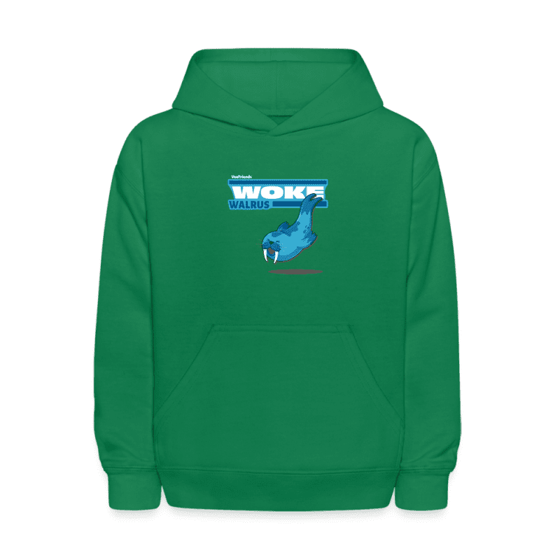 Woke Walrus Character Comfort Kids Hoodie - kelly green