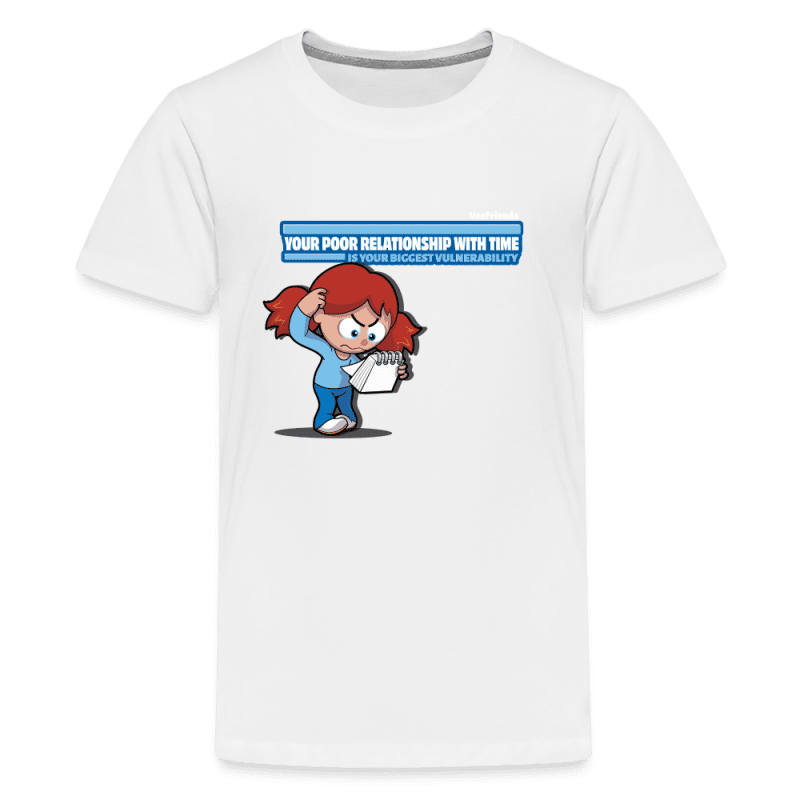 Your Poor Relationship With Time Is Your Biggest Vulnerability Character Comfort Kids Tee - white