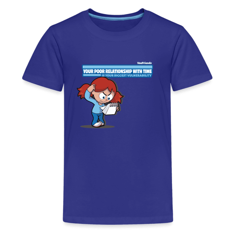 Your Poor Relationship With Time Is Your Biggest Vulnerability Character Comfort Kids Tee - royal blue