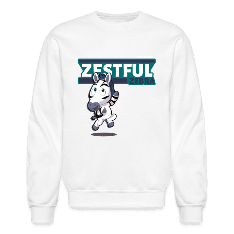 Zestful Zebra Character Comfort Adult Crewneck Sweatshirt - white