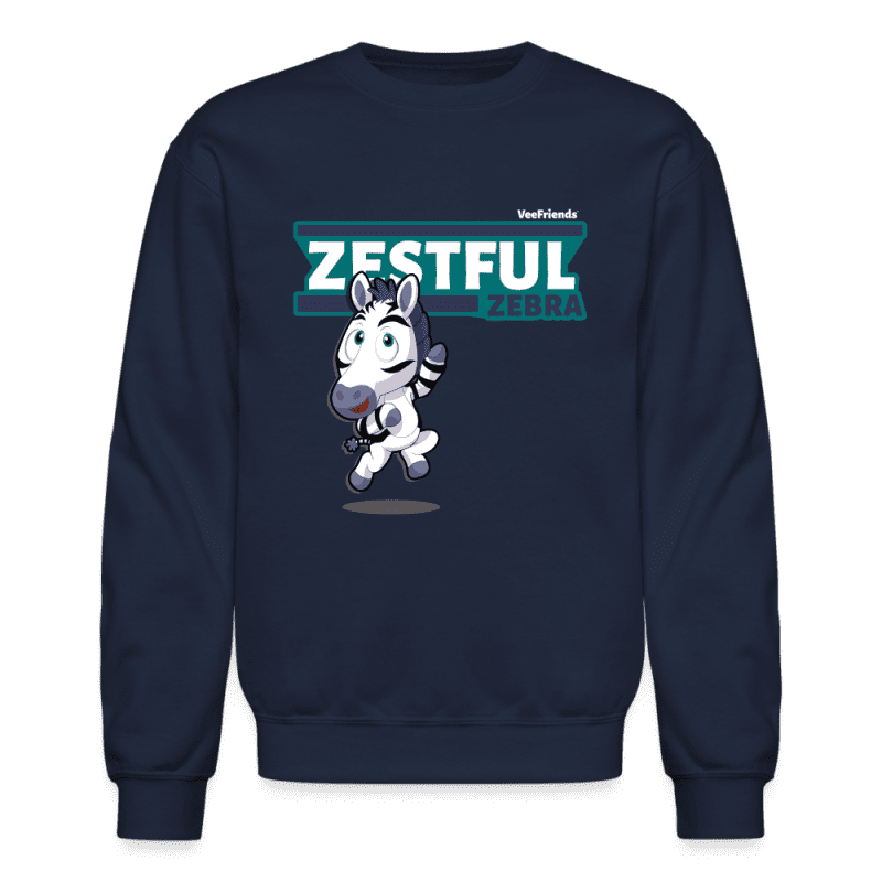 Zestful Zebra Character Comfort Adult Crewneck Sweatshirt - navy