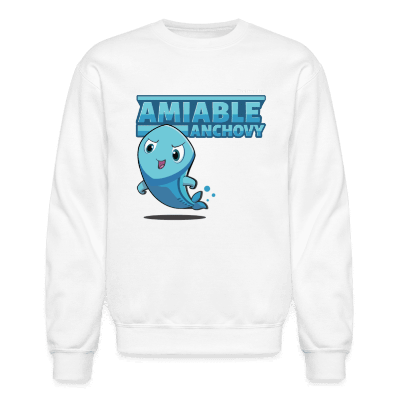 Amiable Anchovy Character Comfort Adult Crewneck Sweatshirt - white