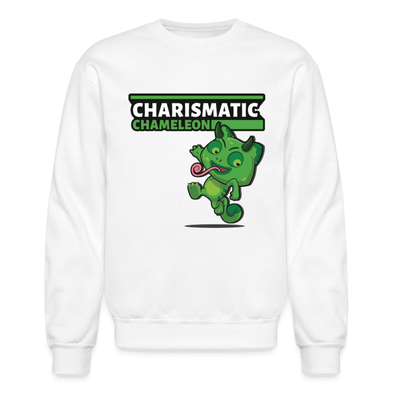 Charismatic Chameleon Character Comfort Adult Crewneck Sweatshirt - white