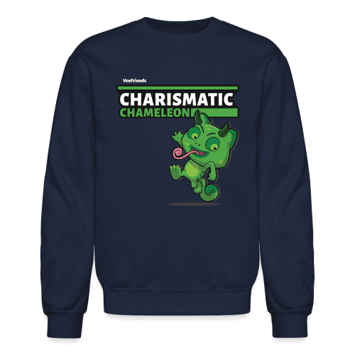 Charismatic Chameleon Character Comfort Adult Crewneck Sweatshirt - navy