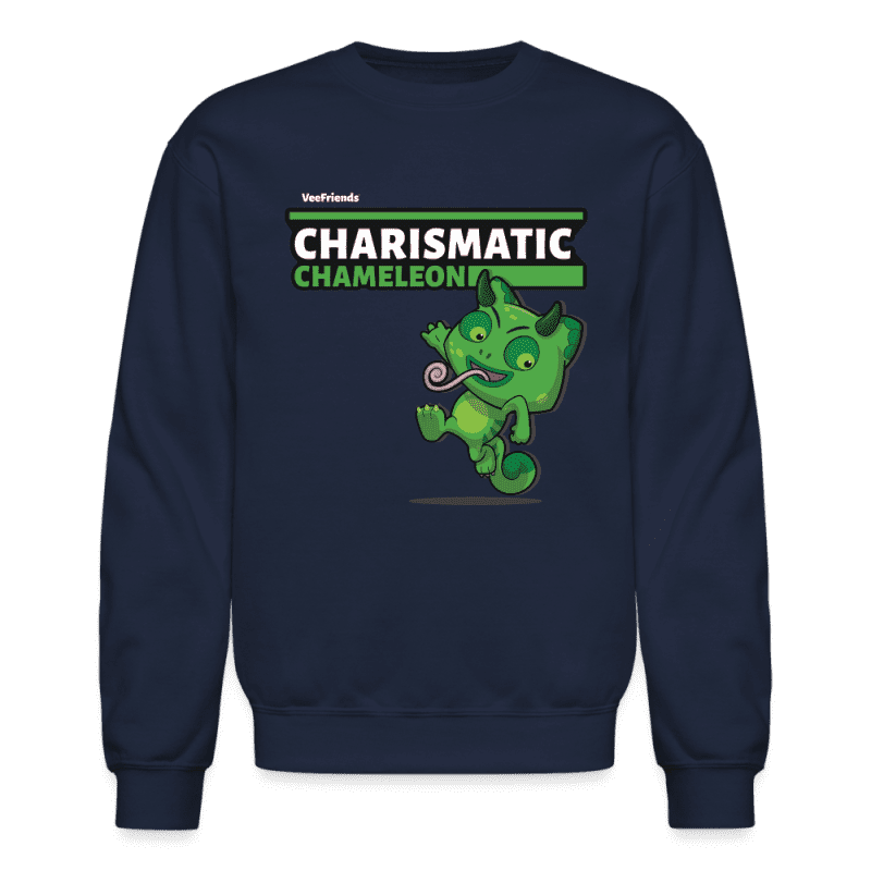 Charismatic Chameleon Character Comfort Adult Crewneck Sweatshirt - navy