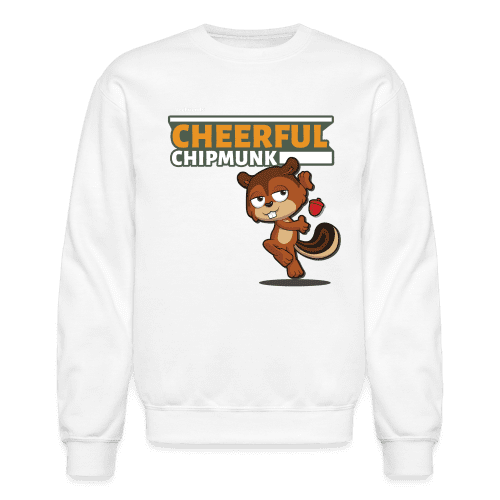 Cheerful Chipmunk Character Comfort Adult Crewneck Sweatshirt - white