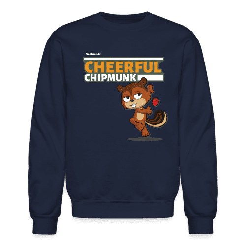 Cheerful Chipmunk Character Comfort Adult Crewneck Sweatshirt - navy