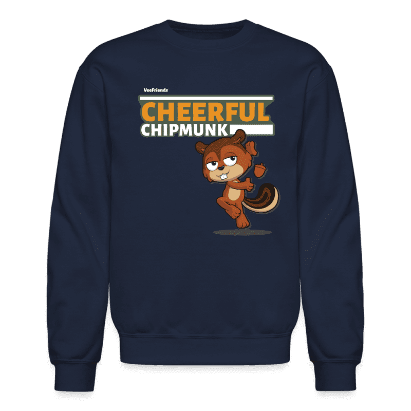 Cheerful Chipmunk Character Comfort Adult Crewneck Sweatshirt - navy