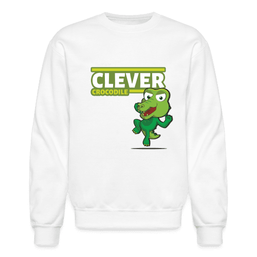 Clever Crocodile Character Comfort Adult Crewneck Sweatshirt - white