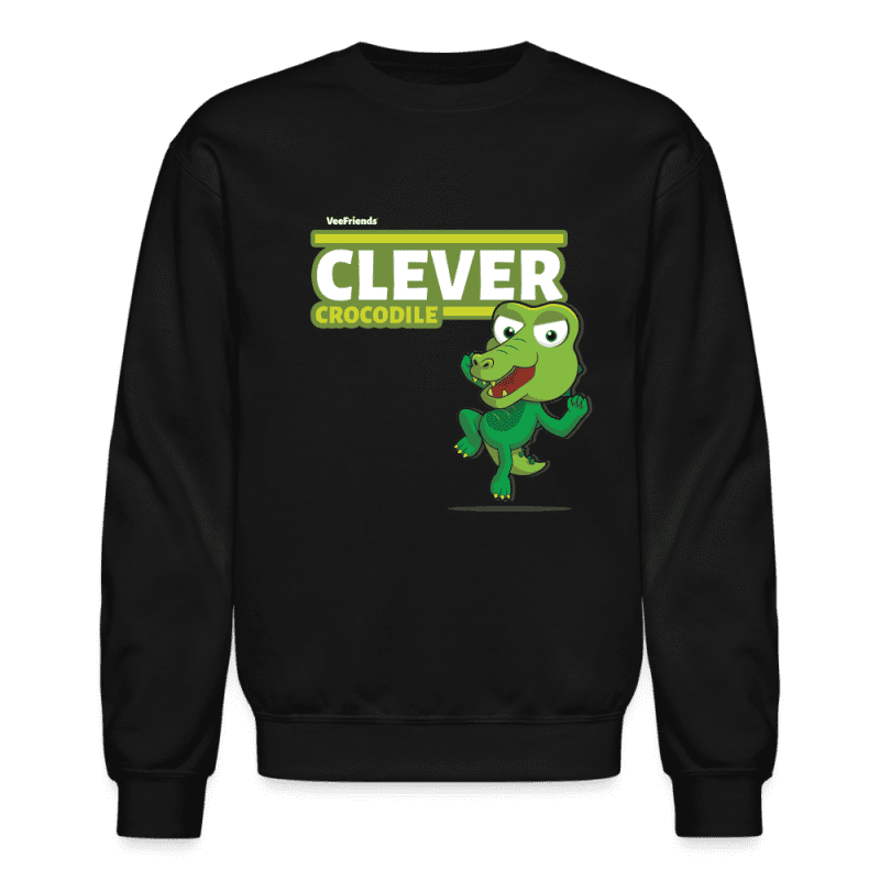 Clever Crocodile Character Comfort Adult Crewneck Sweatshirt - black