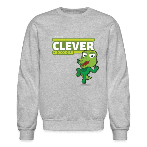 Clever Crocodile Character Comfort Adult Crewneck Sweatshirt - heather gray