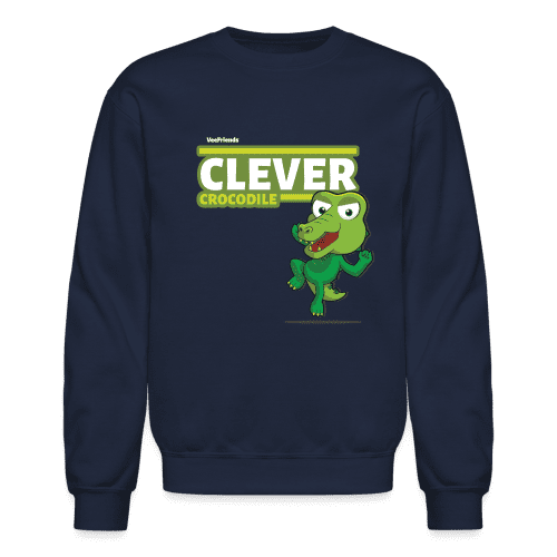 Clever Crocodile Character Comfort Adult Crewneck Sweatshirt - navy