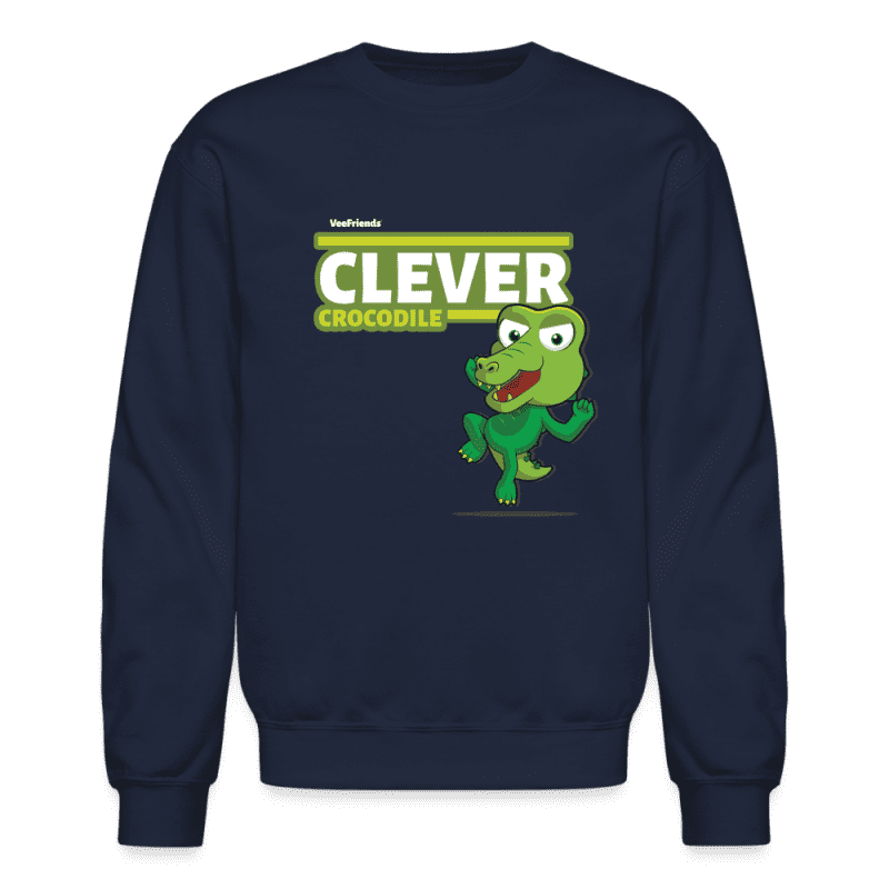 Clever Crocodile Character Comfort Adult Crewneck Sweatshirt - navy