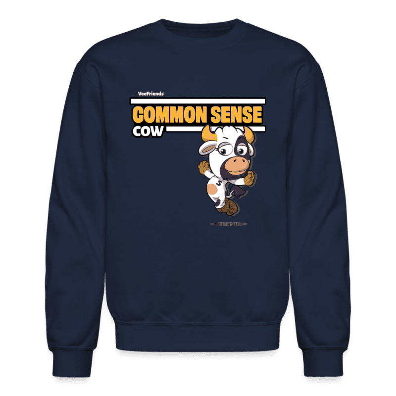 Common Sense Cow Character Comfort Adult Crewneck Sweatshirt - navy