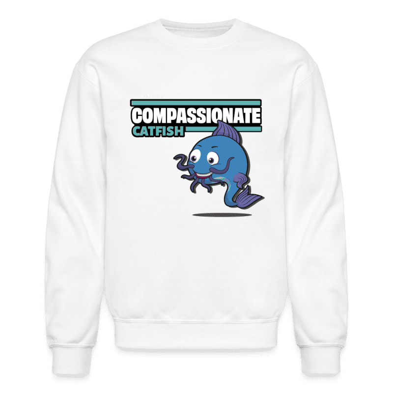 Compassionate Catfish Character Comfort Adult Crewneck Sweatshirt - white