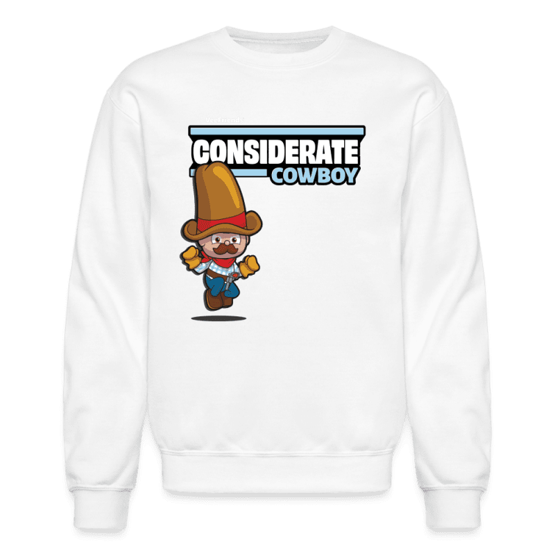 Considerate Cowboy Character Comfort Adult Crewneck Sweatshirt - white