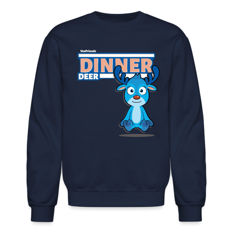 Dinner Deer Character Comfort Adult Crewneck Sweatshirt - navy