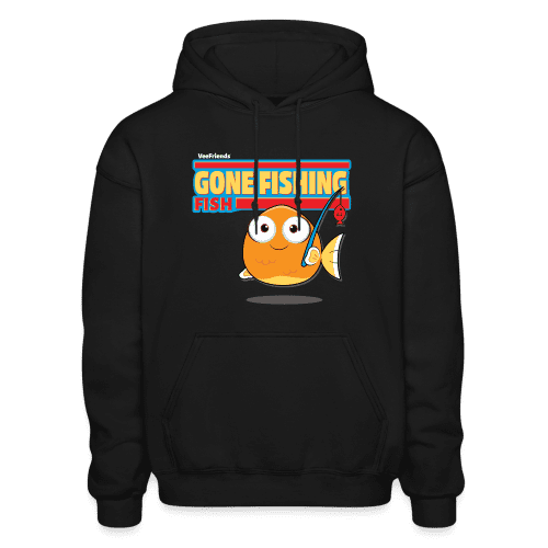 Gone Fishing Fish Character Comfort Adult Hoodie - black