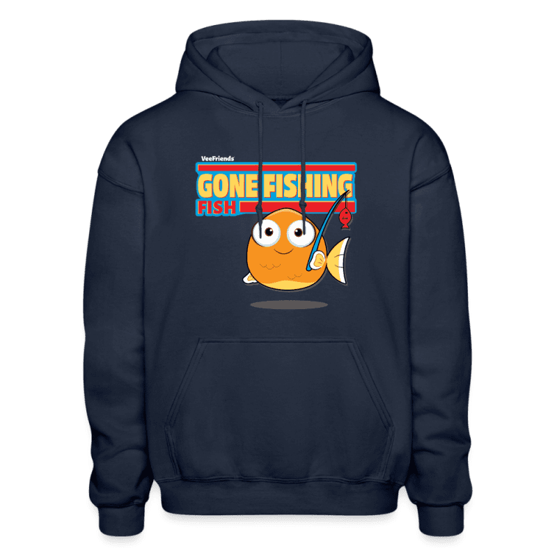 Gone Fishing Fish Character Comfort Adult Hoodie - navy