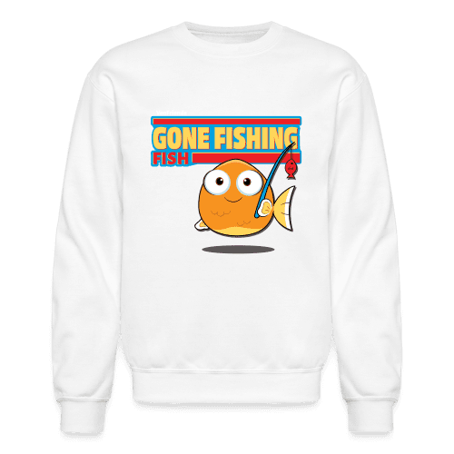 Gone Fishing Fish Character Comfort Adult Crewneck Sweatshirt - white