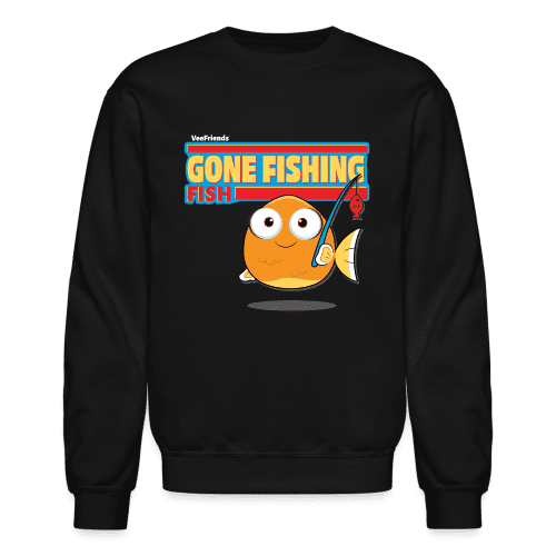 Gone Fishing Fish Character Comfort Adult Crewneck Sweatshirt - black