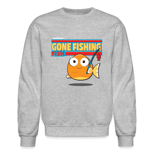 Gone Fishing Fish Character Comfort Adult Crewneck Sweatshirt - heather gray