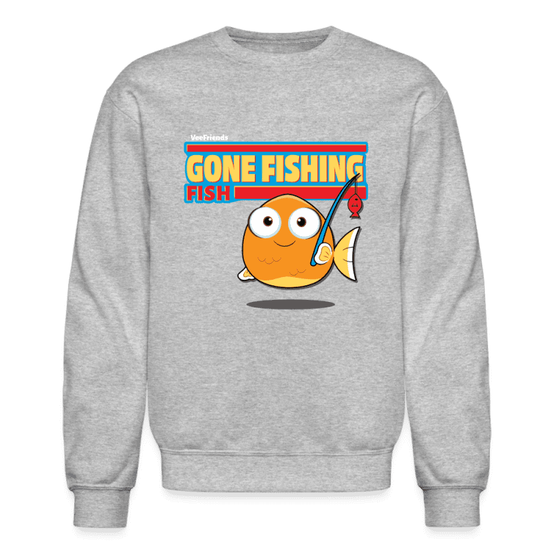 Gone Fishing Fish Character Comfort Adult Crewneck Sweatshirt - heather gray