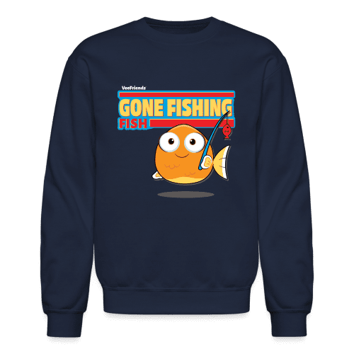 Gone Fishing Fish Character Comfort Adult Crewneck Sweatshirt - navy