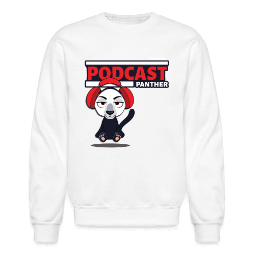 Podcast Panther Character Comfort Adult Crewneck Sweatshirt - white