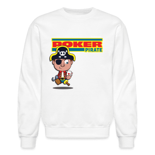 Poker Pirate Character Comfort Adult Crewneck Sweatshirt - white