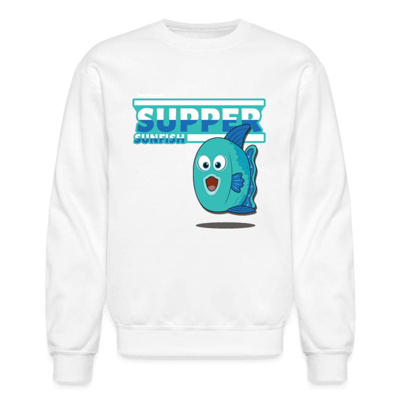 Supper Sunfish Character Comfort Adult Crewneck Sweatshirt - white