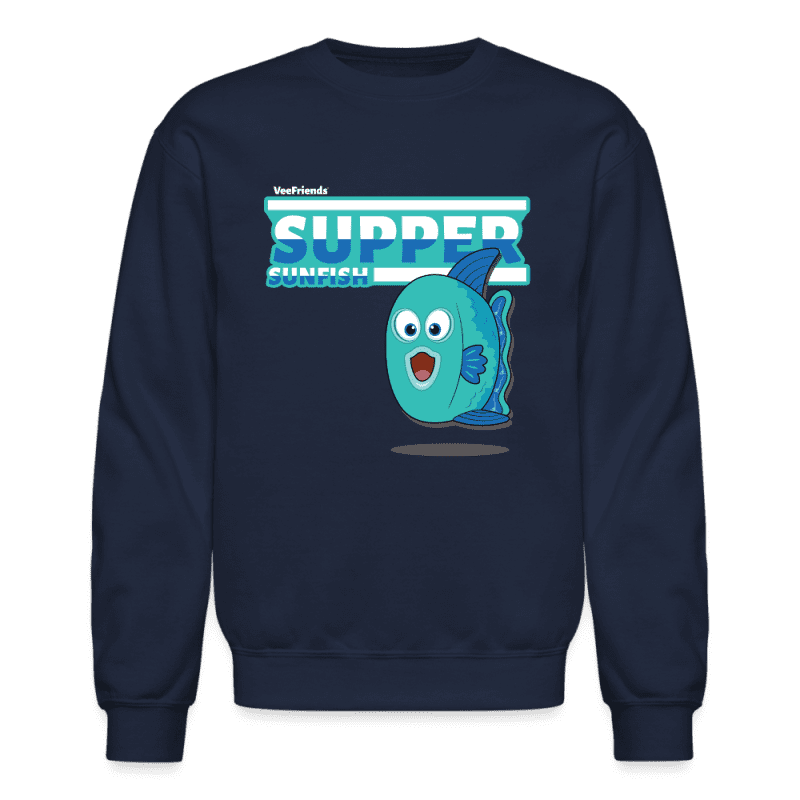 Supper Sunfish Character Comfort Adult Crewneck Sweatshirt - navy