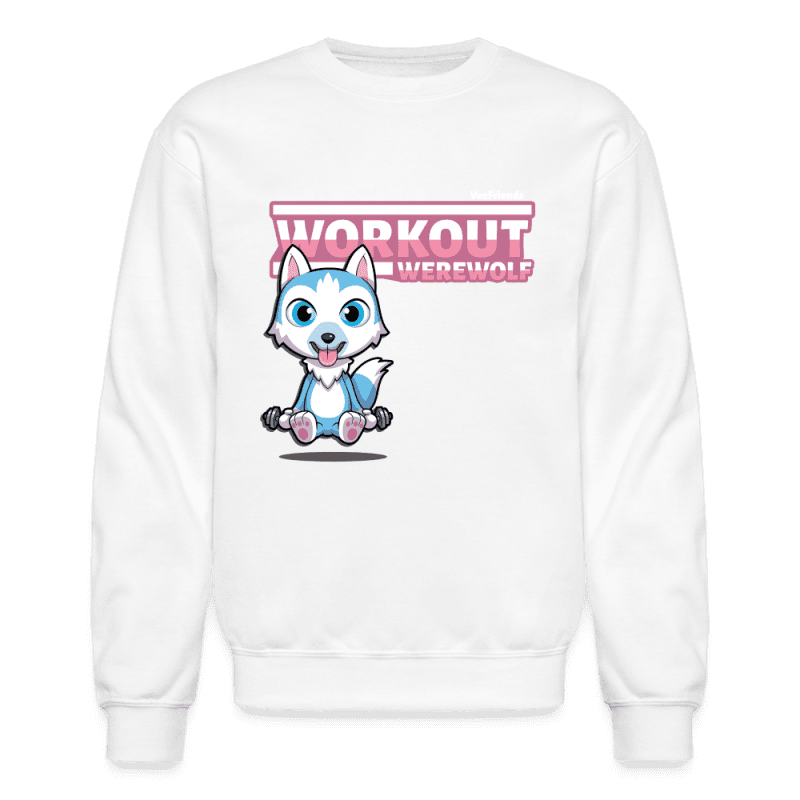 Workout Wolf Character Comfort Adult Crewneck Sweatshirt - white