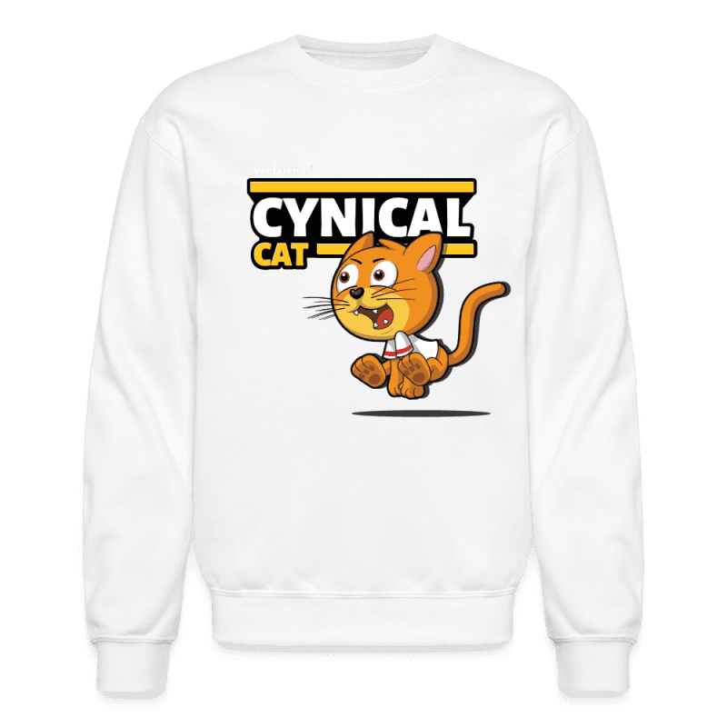 Cynical Cat Character Comfort Adult Crewneck Sweatshirt - white