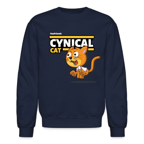 Cynical Cat Character Comfort Adult Crewneck Sweatshirt - navy