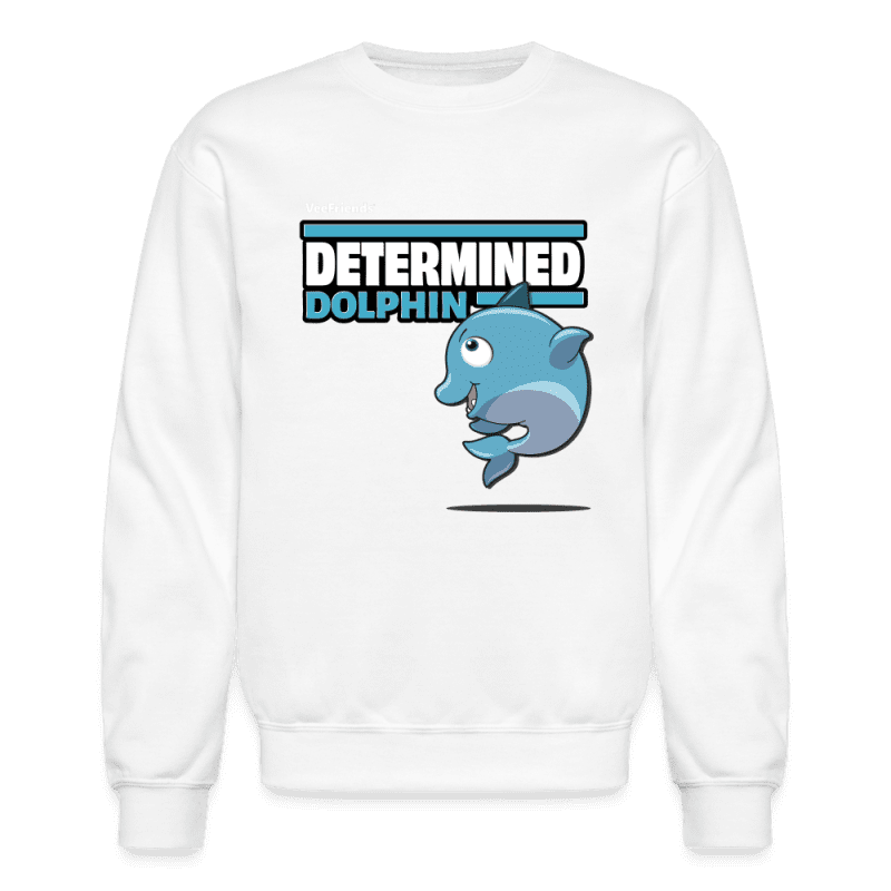 Determined Dolphin Character Comfort Adult Crewneck Sweatshirt - white