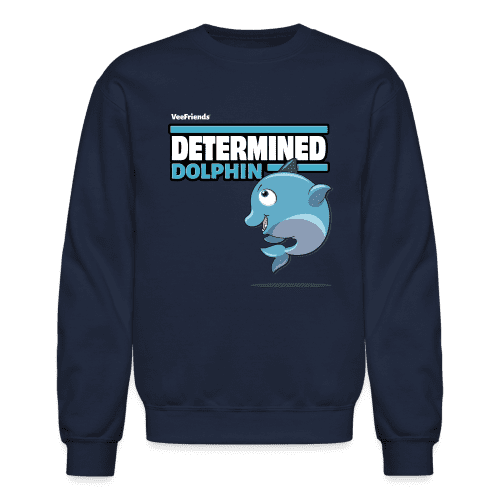 Determined Dolphin Character Comfort Adult Crewneck Sweatshirt - navy