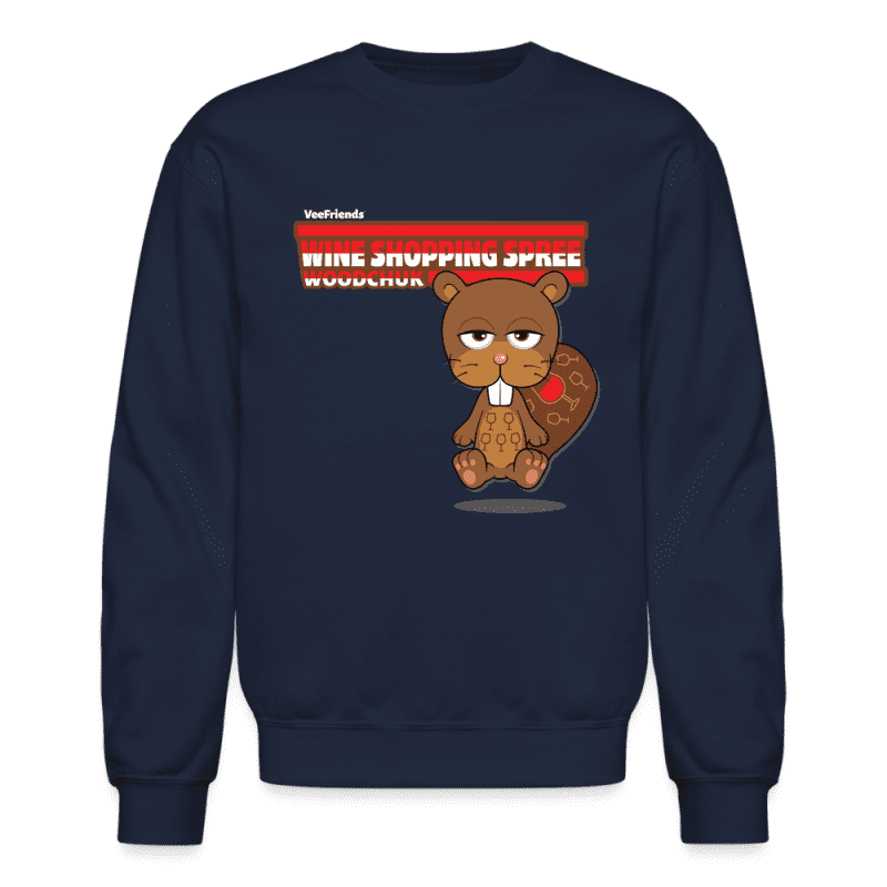 Wine Shopping Spree Woodchuk Character Comfort Adult Crewneck Sweatshirt - navy