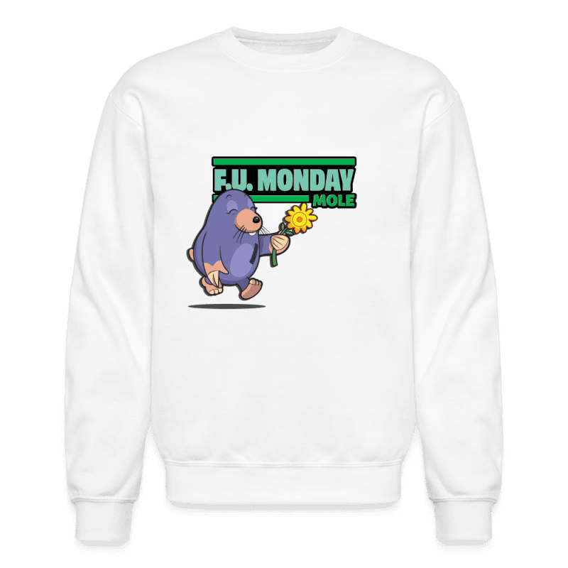 F.U. Monday Mole Character Comfort Adult Crewneck Sweatshirt - white