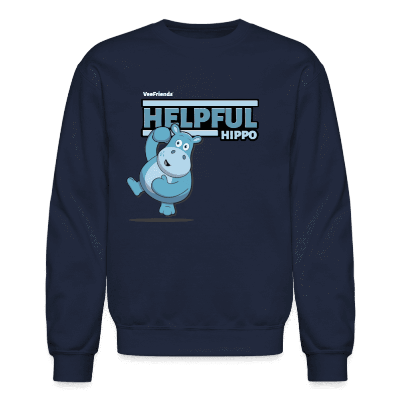 Helpful Hippo Character Comfort Adult Crewneck Sweatshirt - navy