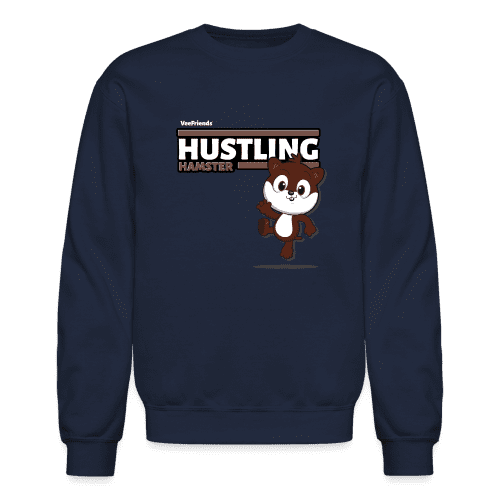 Hustling Hamster Character Comfort Adult Crewneck Sweatshirt - navy