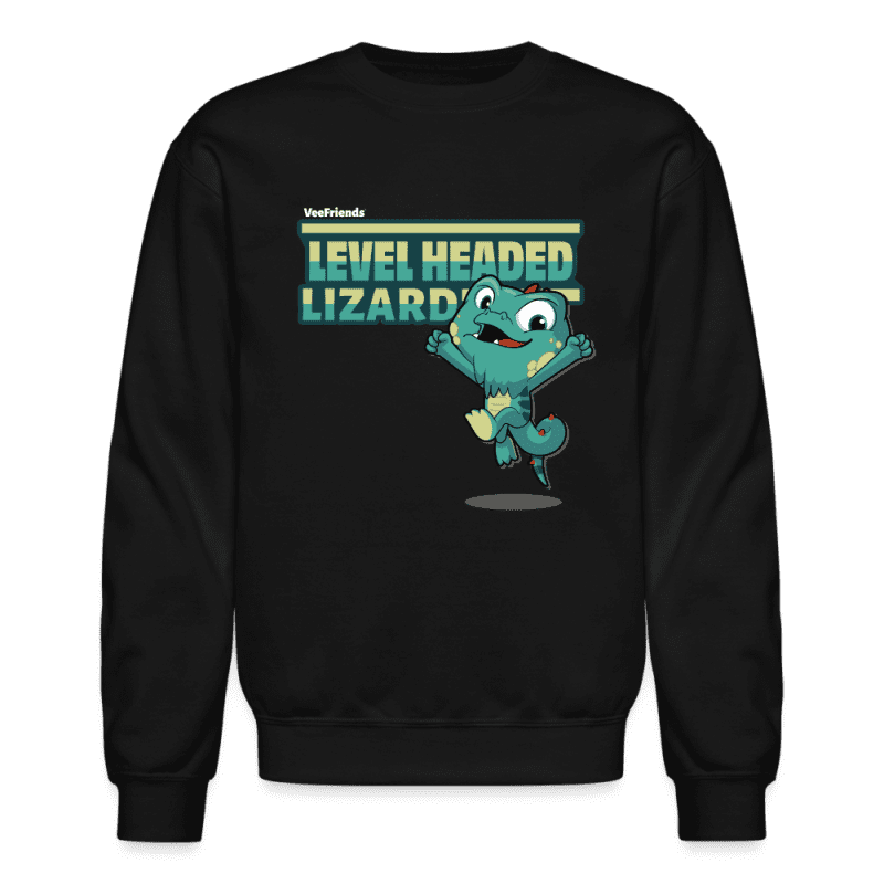 Level Headed Lizard Character Comfort Adult Crewneck Sweatshirt - black