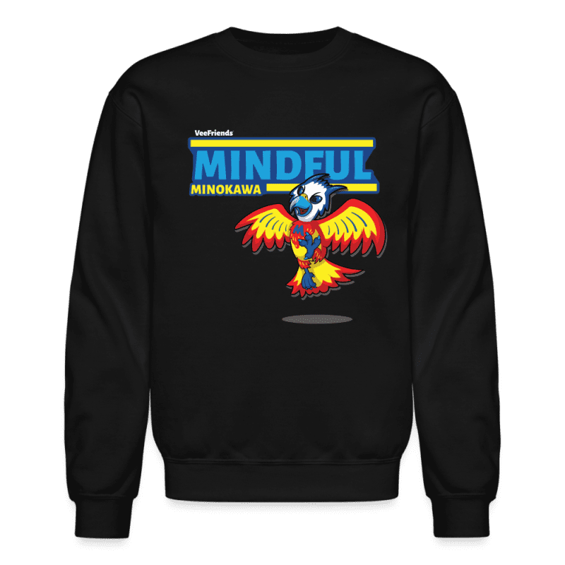 Mindful Minokawa Character Comfort Adult Crewneck Sweatshirt - black