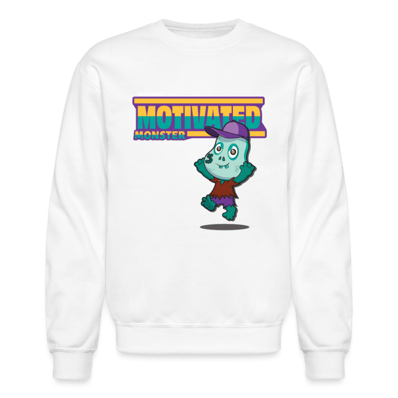 Motivated Monster Character Comfort Adult Crewneck Sweatshirt - white